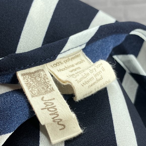 Anthropologie Small‎ S Japna Navy White Striped Crepe Front Pocket Blouse Top - Picture 3 of 3